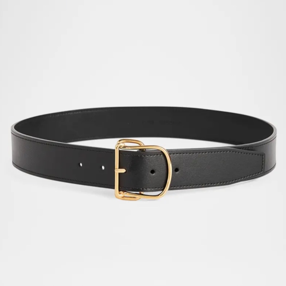 NWT $440 TOTEME Swirl Leather Belt in BLACK w/ GOLD hardware, Size 28in/70cm!
